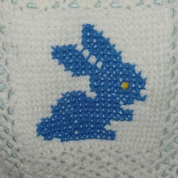 Two Hand Made Crochet Baby Afghans White Pink Yellow Blue - Picture 7 of 10